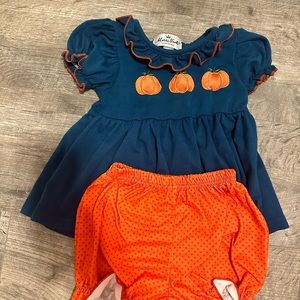 Smocked pumpkin short set